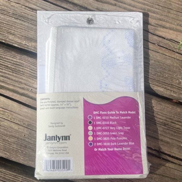 JANLYNN VINTAGE STAMPED DRESSER SCARF PANSY & BUTTERFLY PATTERN CROSS STITCH - Picture 5 of 5